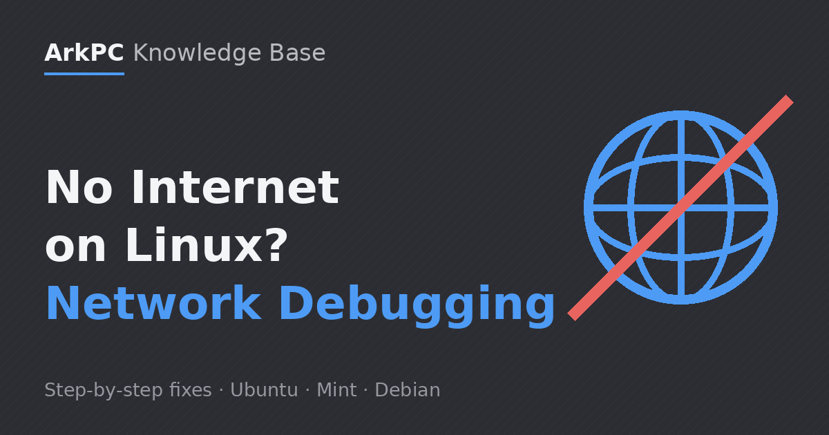 No internet on Linux - globe with a slash representing a broken network connection