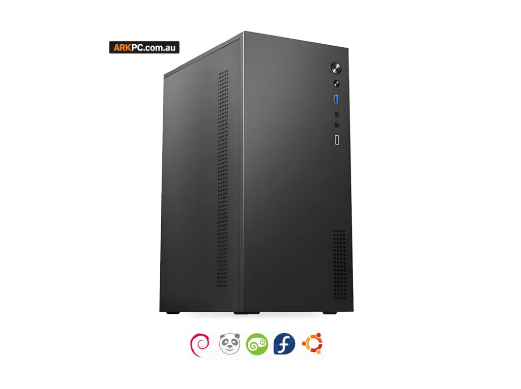 New Linux Desktop PC Essential Intel i3 8GB RAM 256GB NVMe – angled view