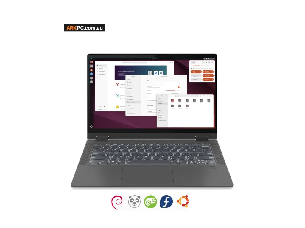 Refurbished Linux Laptop AMD Ryzen 7 14-inch 16GB 256GB NVMe touchscreen with Ubuntu on screen