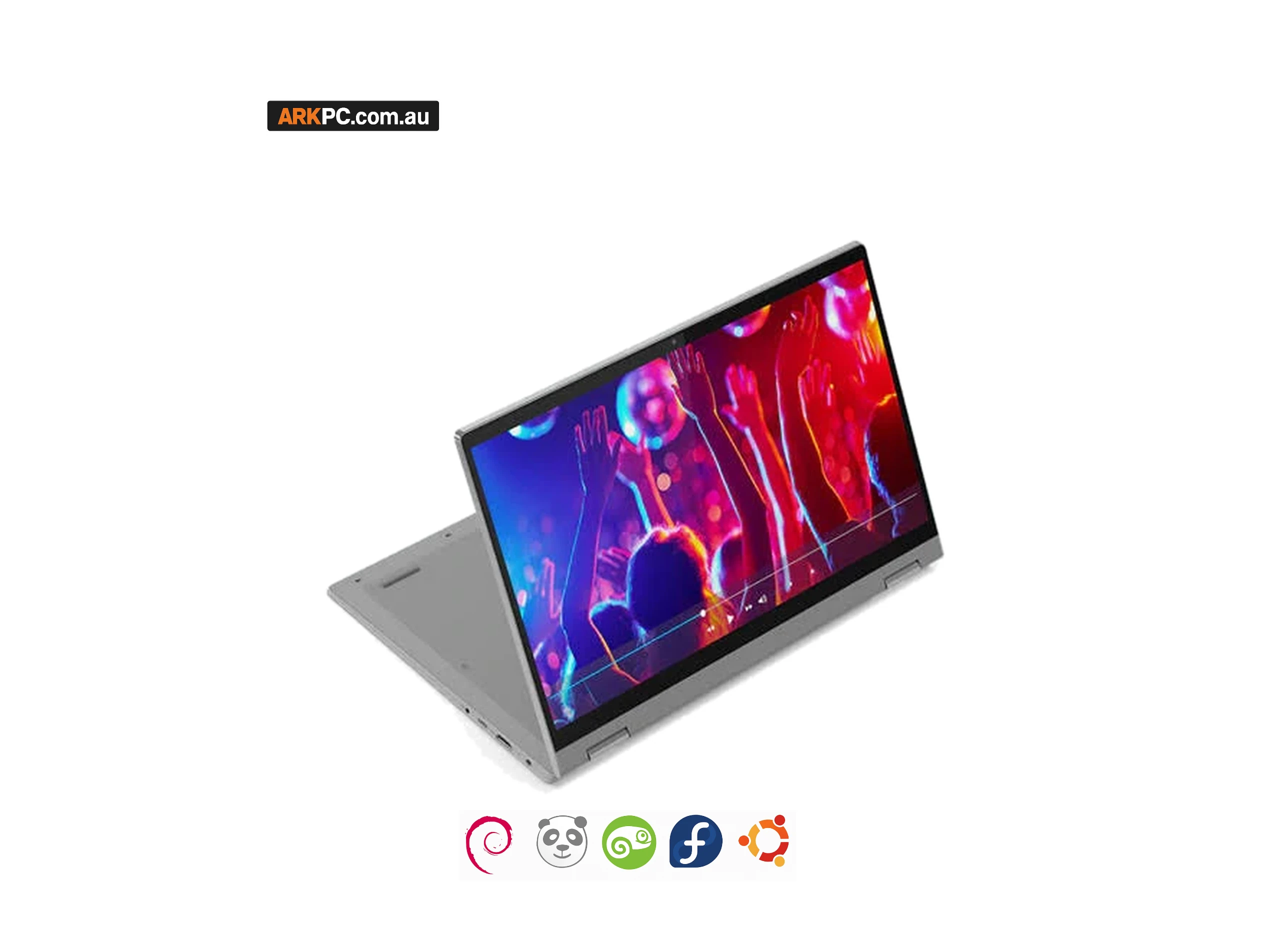 Refurbished Linux Laptop AMD Ryzen 7 14-inch 16GB 256GB NVMe 2-in-1 touchscreen in tent mode