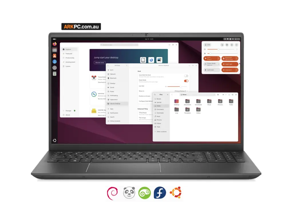 Refurbished Linux Laptop Intel Core i7 15.6-inch 16GB 512GB NVMe GTX 1650 Ti with Ubuntu on screen